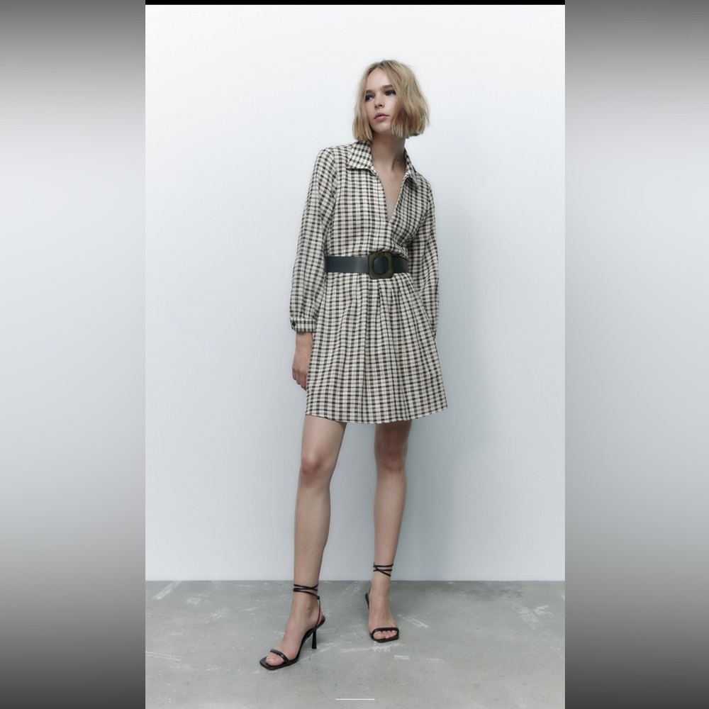 Belted plaid dress